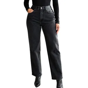 Abercrombie Curve Love Black Faux Leather Ankle Straight Jeans 31 12S thumbnail 6