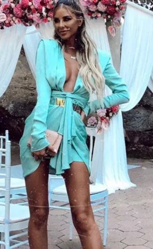 House Of CB PASCALE aqua drape mini dress. thumbnail 3
