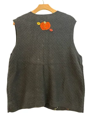 Lord & Taylor Karen Scott Vintage L Black Orange Pumpkin Halloween Sweater Vest thumbnail 3