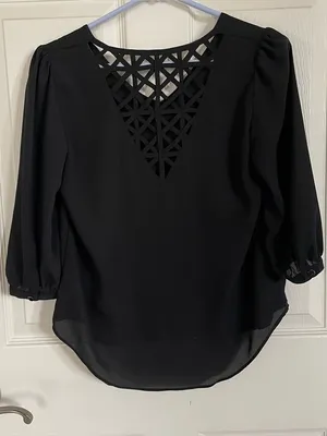 IZ Byer Black Lattice Back Blouse size XS thumbnail 3