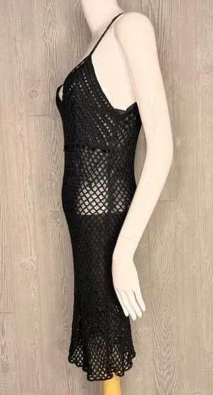 Black lace sheer widow dolls kill sleeveless short dress m/l witchy gothic knit thumbnail 9