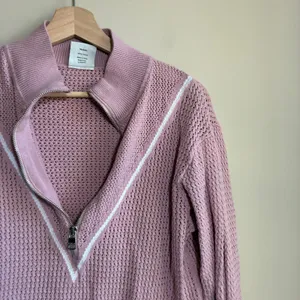 Varley Quarter Zip Knit Sweater Medium Pink Women Cotton Chevron Detail thumbnail 2