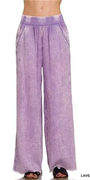 Zenana Washed Double Gauze Elastic‎ Band Waist Pants thumbnail 1