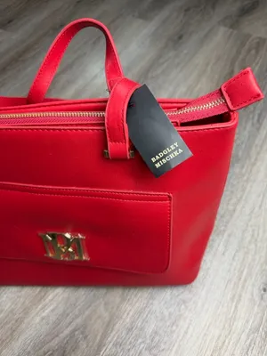 NWT Badgley Mischka Red Tote Bag Gold Logo Large Satchel $129 MSRP thumbnail 2