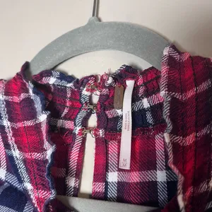 Free People Charlie Ruffle Plaid Smocked High Neck Top Holiday Red M thumbnail 5