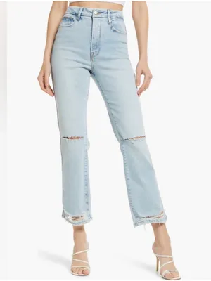 Good American Good Curve Straight Jeans High Rise Distressed Light‎ Wash 4/27 thumbnail 8