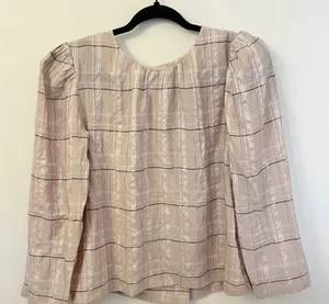 Ann Taylor Tan Plaid Dressy Blouse M thumbnail 1