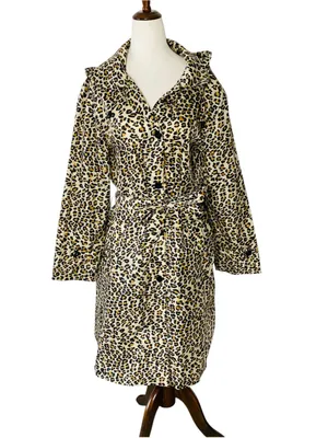 VINTAGE AQUA STOP Leopard Longline Rain Jacket Tan Size L thumbnail 2