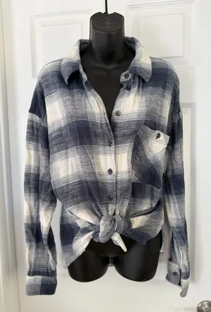 Garage blue plaid button front shirt thumbnail 1