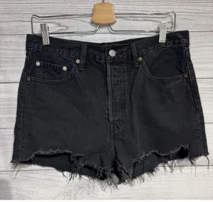Levi's Shorts Womens W29 501 Button Fly Black Raw Hem Grunge High Rise thumbnail 1