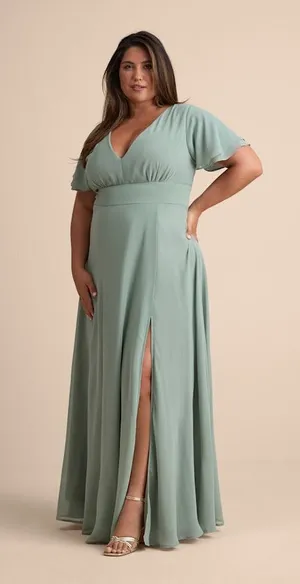 NWT Lulus Promise Of Love Sage Brush Flutter Sleeve Maxi Dress Bridesmaid Sz 2X thumbnail 1