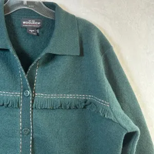 Woolrich Womens XL‎ Mallard Green 100% Wool Fringed Button Front Jacket Western thumbnail 9