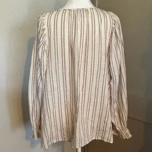 Elizabeth & James Size L Stripe Pintuck Peasant Blouse Red Cream Large thumbnail 3