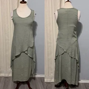 Exist Womens Maxi Dress S Sage Green‎ Textured Layered Asymmetrical Cottagecore thumbnail 3