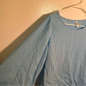 Coco Love Women's Size Large‎ Long Sleeve Blouse Light Blue Wrap Back Round Neck thumbnail 6
