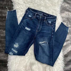 American Eagle Super High Rise Jeggings Dark Wash Distressed Normcore Softgirl thumbnail 1