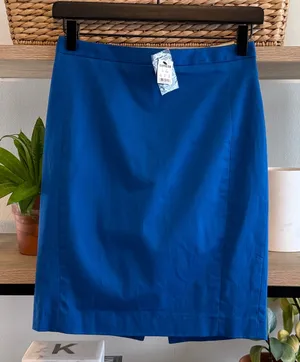NWT Express Cotton Sateen Cobalt Blue Woven Natural Waist Pencil Skirt, 00 thumbnail 1