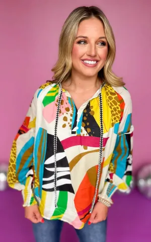 Women's Fate Multi-Color Abstract Print Blouse Size M thumbnail 1
