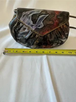 Artistic Black Leather Shoulder Bag with Multicolor Painted Accents Gray thumbnail 6