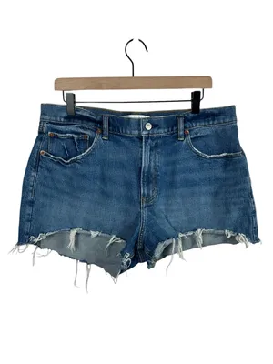 Abercrombie & Fitch The Mom Short Mid Rise Curve Love Distressed Denim Shorts 32 thumbnail 2