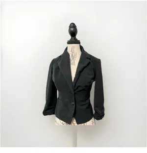 Vintage Y2K Black Blazer Jacket Fitted Ruched Sleeve Office Siren Goth Size 4 thumbnail 4