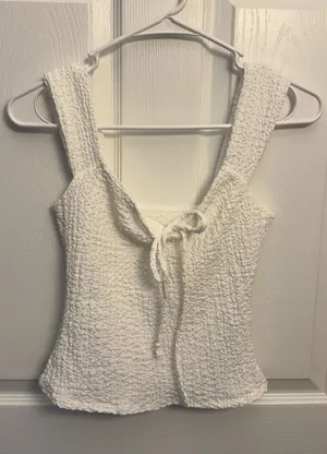 White Smocked Tie Front Tank Top thumbnail 1
