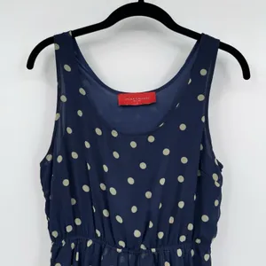 Akira Chicago Polka Dot Chiffon Hi-Lo Dress S Navy Sleeveless Nautical Old Money thumbnail 3