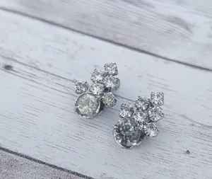Vintage Clip On Earrings Clear Gems - Some Darkening & Yellowing thumbnail 2