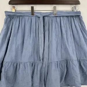 Old Navy XXL Blue Embroidered Tiered Mini Skirt Cotton Rayon Tie Waist Boho Chic thumbnail 3