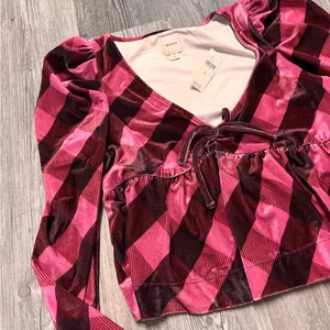Maeve Anthropologie Velvet Babydoll Plaid Top thumbnail 3