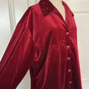 Vintage Y2K velvet beaded button down shirt Red Size XL thumbnail 9