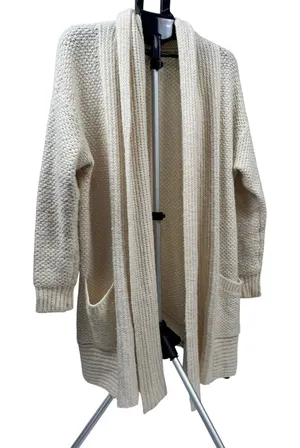 Pilcro and the Letterpress Ivory Textured Knit Shawl Cardigan Sweater Medium thumbnail 1