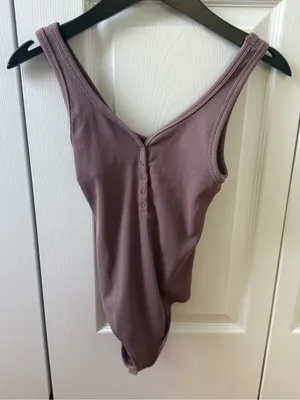 Abercrombie & Fitch Brown Ribbed Snap Up Henley Bodysuit thumbnail 2