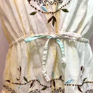 Vintage Y2K Tokyo Denim Yellow Silk Hippie Embroider Bead Tank Blouse Top Medium thumbnail 5