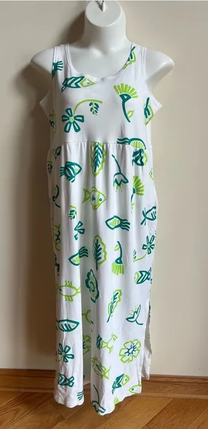Diane Von Furstenberg Maxi Dress with coastal fish & Floral Print 100% cotton thumbnail 1