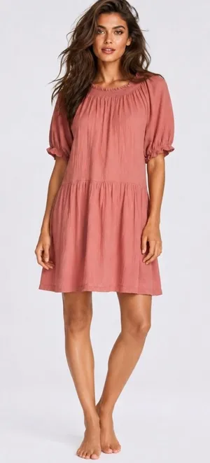 Universal Threads 100% Cotton Gauze Mini Dress Dusty Terracotta Puff‎ Cottagecore thumbnail 1
