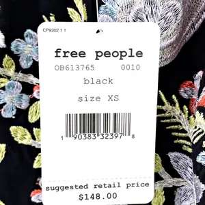 Free People Fleur Du Jour Mini Black Long Sleeve Embroidered Boho Dress Sz XS thumbnail 6