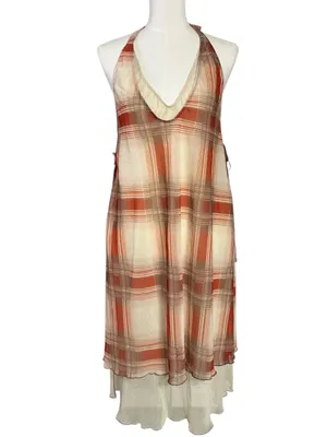 Free People Retro 90s Grunge Seeing Double Plaid Layered Midi Slip Dress Medium thumbnail 5