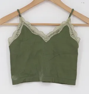 Wild Fable Cami Top Womens S Seamless Cropped Olive Green Lace Trim Excellent thumbnail 1