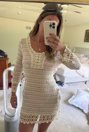 Revolve Crochet Lace Long Sleeve Mini Dress - Cream thumbnail 1
