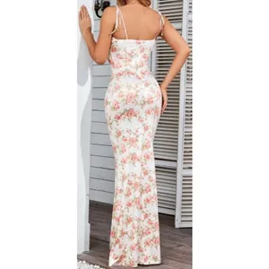 KUTUMAI Women's Summer Floral Bodycon Maxi Dress NWT Coquette Spaghetti Strap LG thumbnail 2