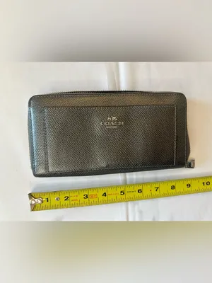 COACH Black Textured Leather Zip Wallet thumbnail 3