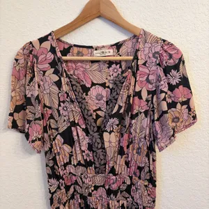 Natural Life Bella Maxi Dress M Boho Floral Smocked Waist Tiered Pockets Pink thumbnail 5