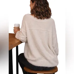 Free People Harrison Bunny Crew Neck Sweater Oversized Cream Womens Medium thumbnail 3