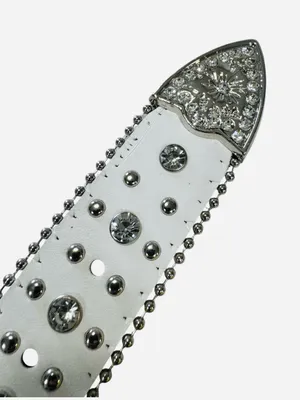 White Rhinestone Belt Studded Western Silver Buckle Cross Detail thumbnail 7