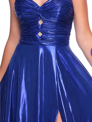 Dave & Johnny Strapless Metallic Sapphire Evening Gown thumbnail 3