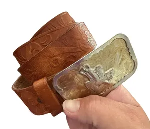Tooled Leather Saddle Buckle Women's Belt 36 Brown Floral Buckle Western Floral thumbnail 1