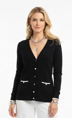 Black Snap Ribbed Long Sleeve Cardigan Sweater by White House Black Market S thumbnail 1