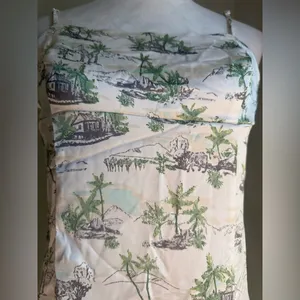 Hippie Rose Y2K animal ‎ ivory Green safari slip Mini Dress satin vacation palm tree boho xl thumbnail 2