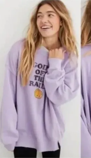 Aerie crewneck the chill sweatshirt off the rails graphic ribbed smiley face thumbnail 1